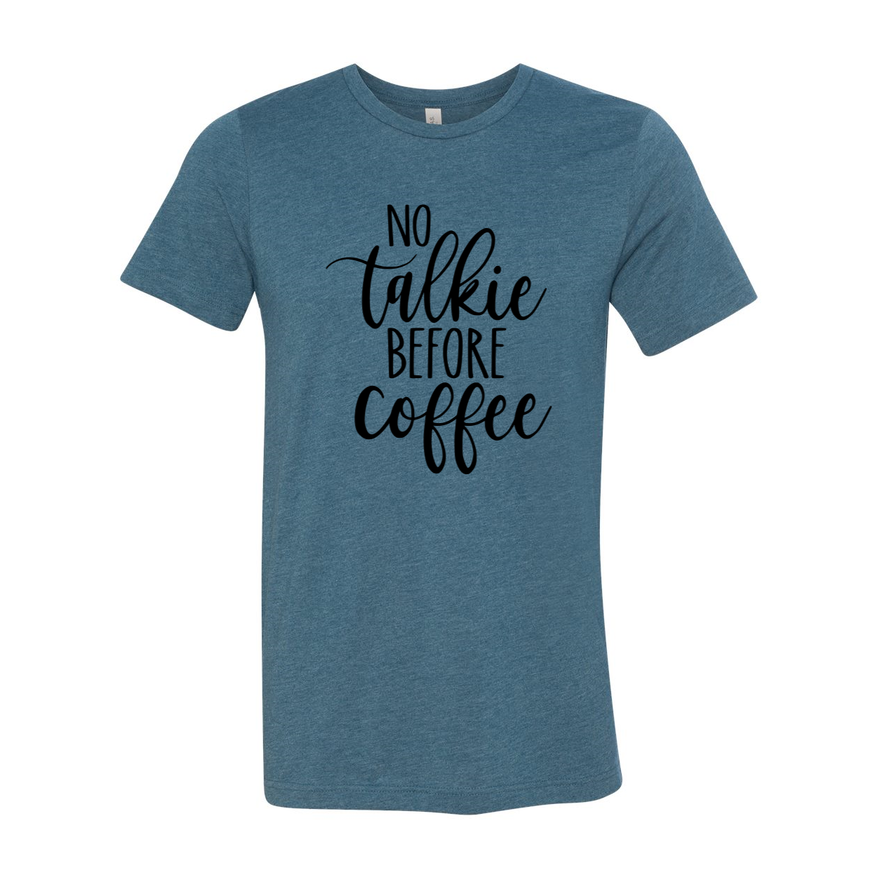 DT0917 No Talkie Before Coffee unisex T-shirt in various colors, showcasing its soft fabric and modern fit.