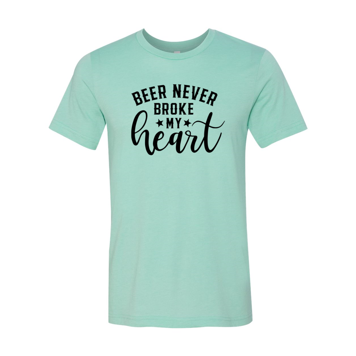 DT0925 Beer Never Broke My Heart Unisex T-shirt in various colors, showcasing its comfortable design and high-quality print.