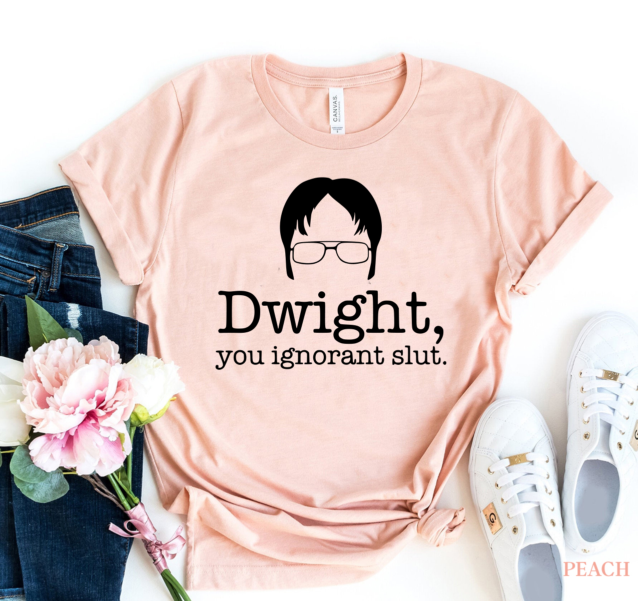 Dwight You Ignorant Slut T-shirt in premium ring spun cotton with vibrant print, showcasing a humorous quote from The Office.