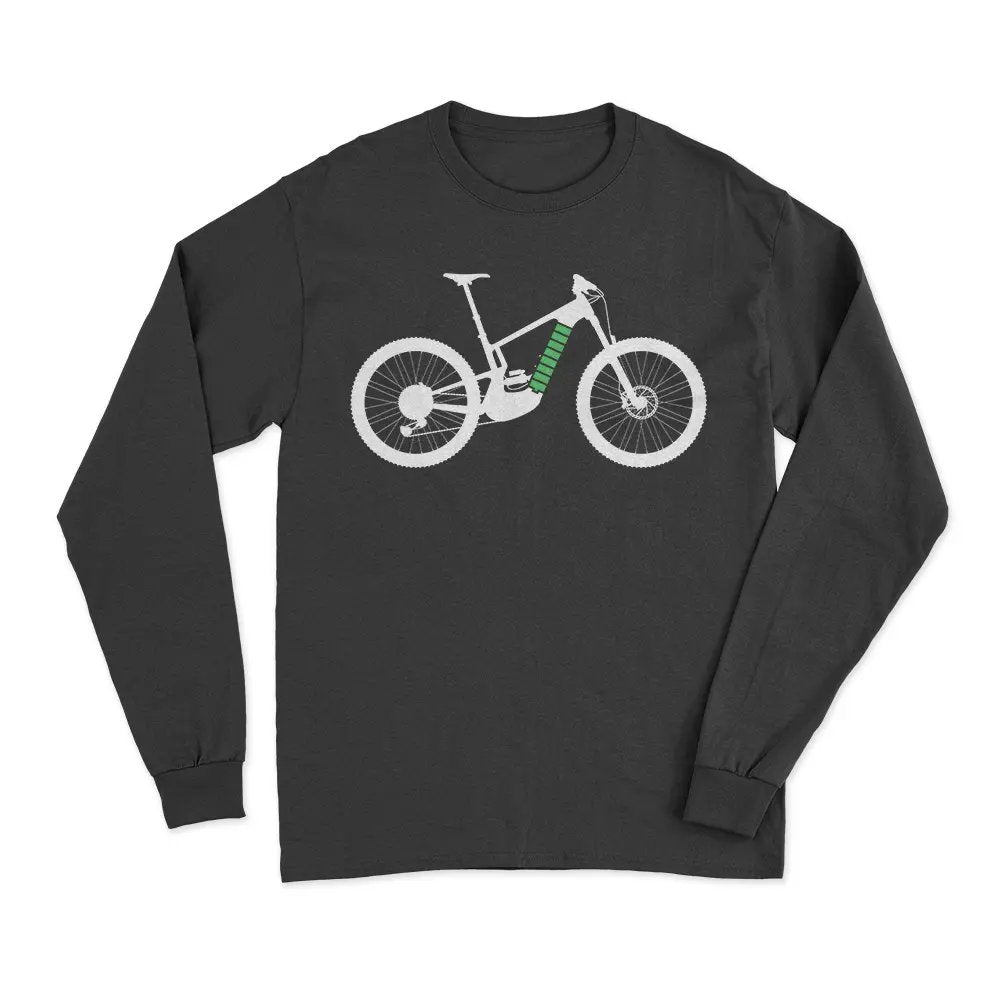 E Bike Men Long Sleeve Shirt in classic midweight fabric, featuring a non-topstitched collar and double-needle sleeves, perfect for cycling and casual wear.