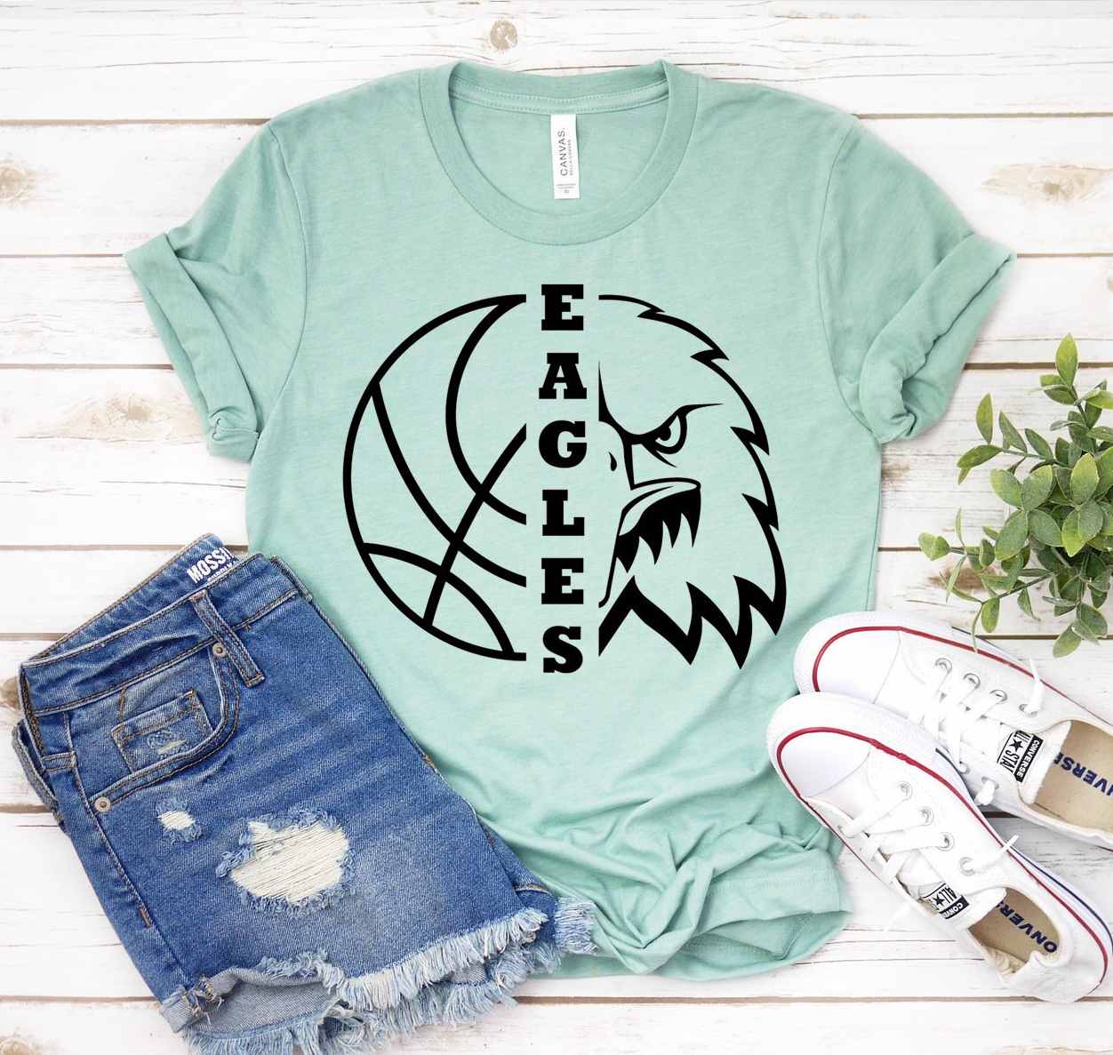 Eagles Basketball T-shirt in various sizes, showcasing its classic unisex design and soft fabric.