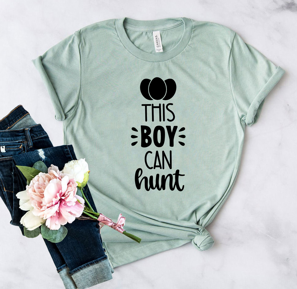 EAS062 This Boy Can Hunt unisex T-shirt in various colors, showcasing its comfortable fit and high-quality print.