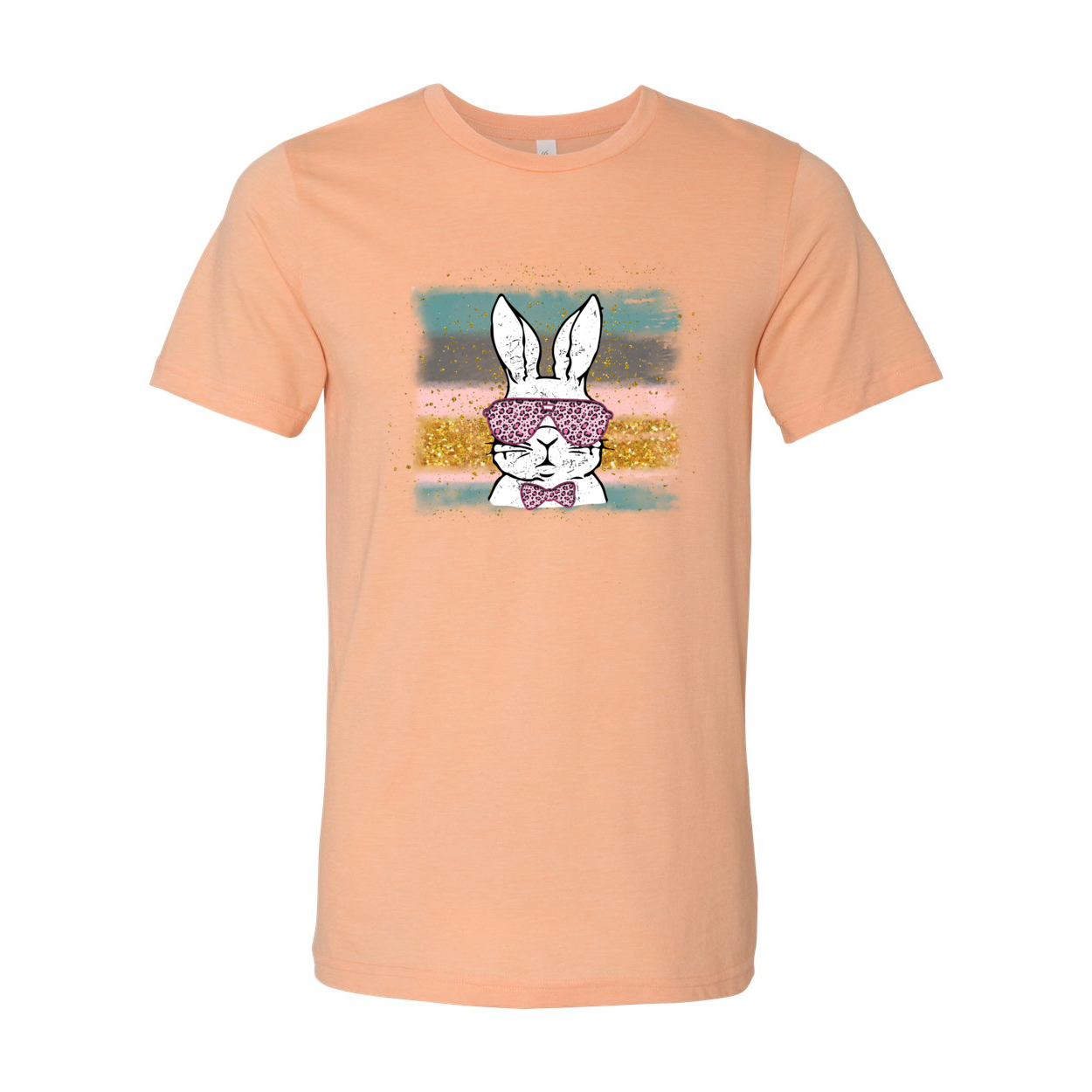 A colorful Easter Bunny Shirt made from soft ring spun cotton, featuring a classic crew neck and short sleeves, perfect for festive celebrations.