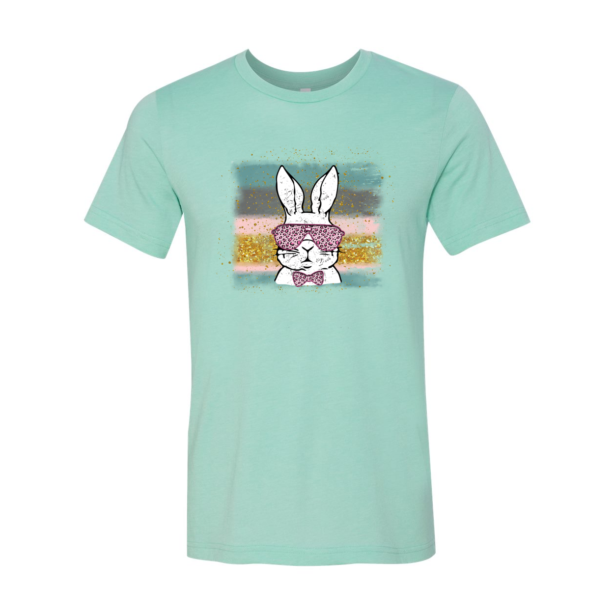 A colorful Easter Bunny Shirt made from soft ring spun cotton, featuring a classic crew neck and short sleeves, perfect for festive celebrations.