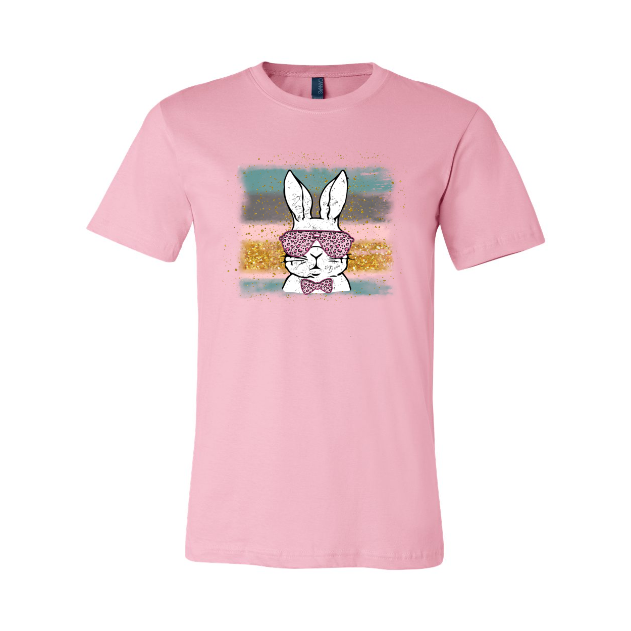 A colorful Easter Bunny Shirt made from soft ring spun cotton, featuring a classic crew neck and short sleeves, perfect for festive celebrations.