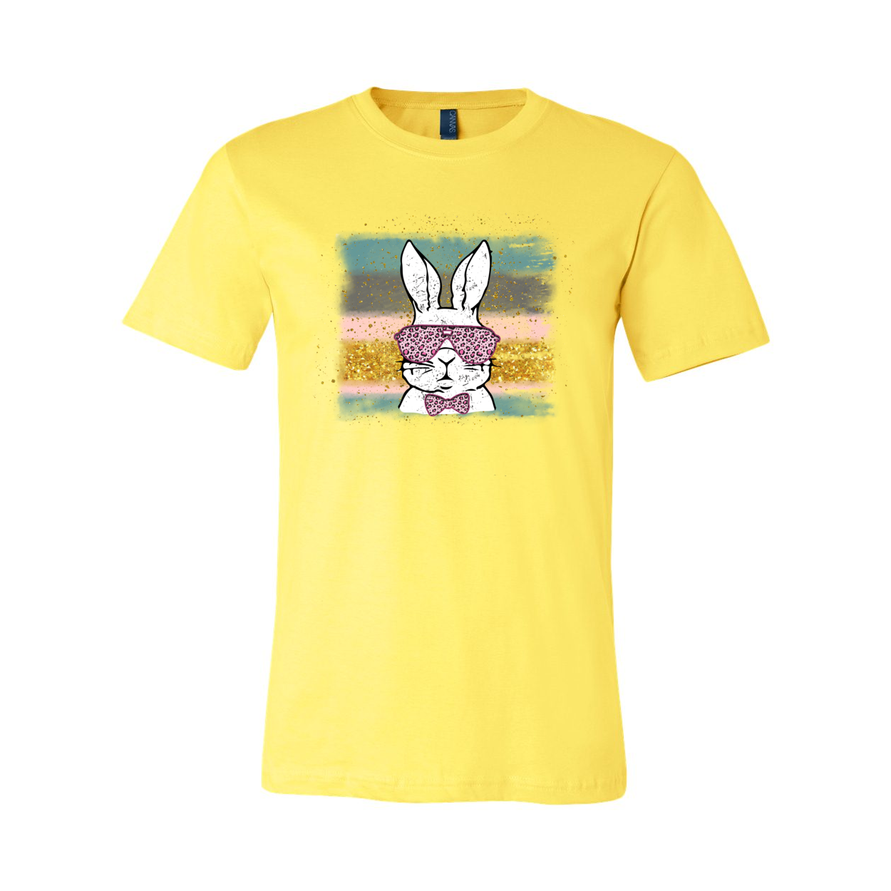 A colorful Easter Bunny Shirt made from soft ring spun cotton, featuring a classic crew neck and short sleeves, perfect for festive celebrations.