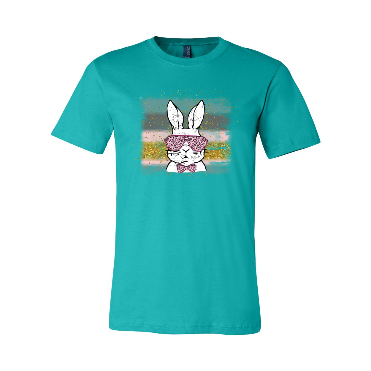 A colorful Easter Bunny Shirt made from soft ring spun cotton, featuring a classic crew neck and short sleeves, perfect for festive celebrations.