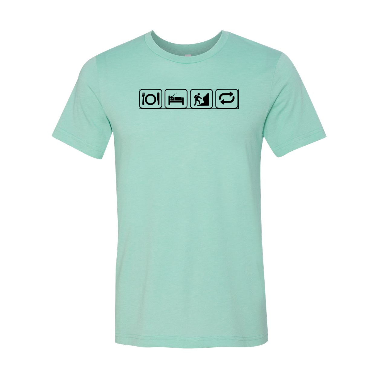 Unisex Eat Sleep Camp Repeat Shirt in various colors, showcasing its soft fabric and stylish design.