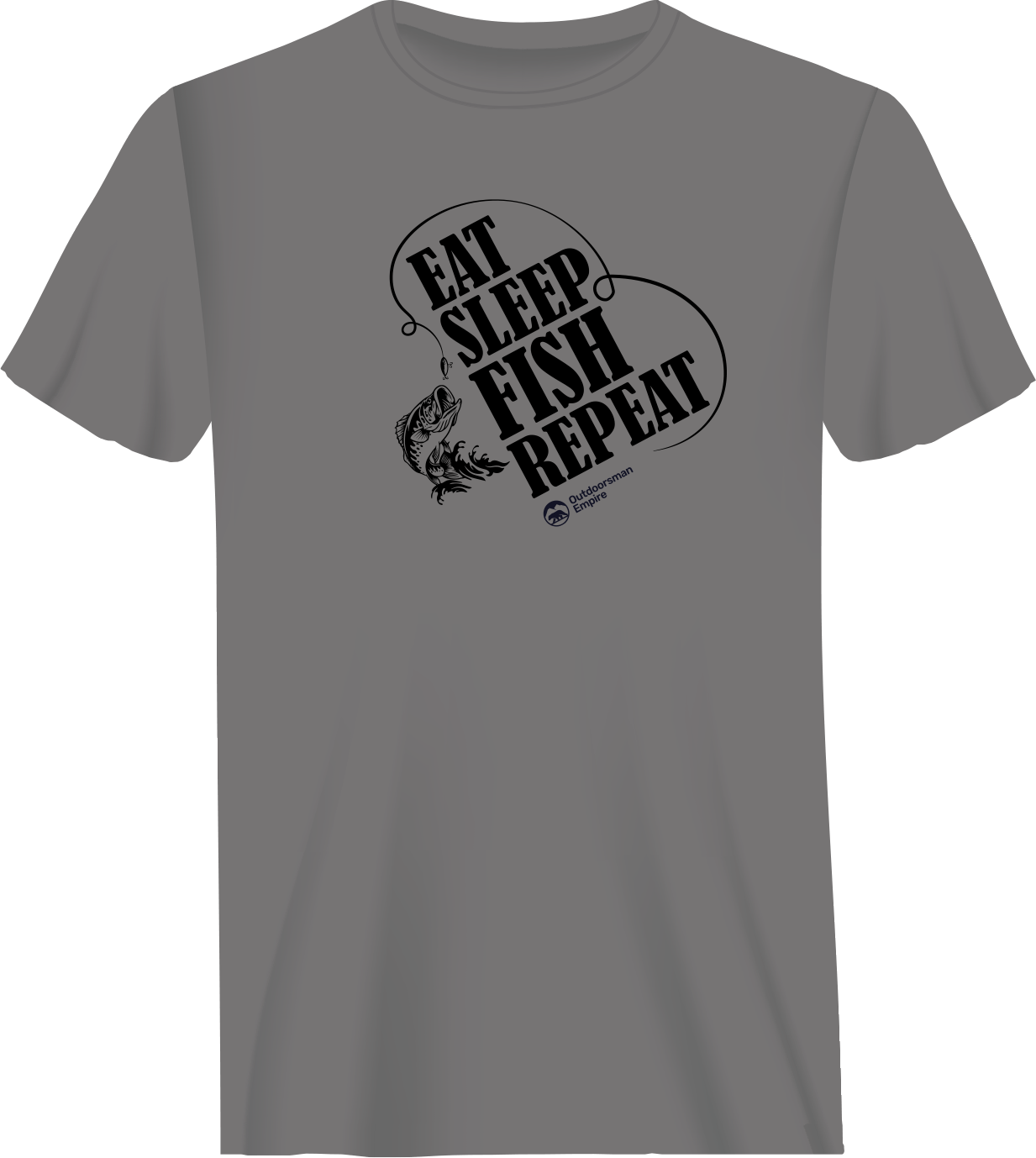 Eat Sleep Fish Repeat Man T-Shirt featuring a unique fishing-themed design in a comfortable fit, made from 100% Ringspun Cotton.