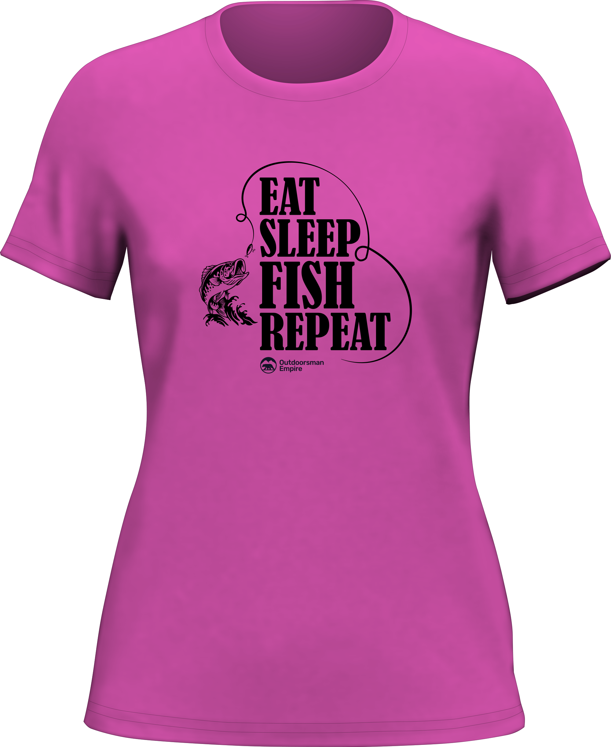 Women’s Eat Sleep Fish Repeat T-Shirt featuring a fun fishing-themed design in a comfortable fit.