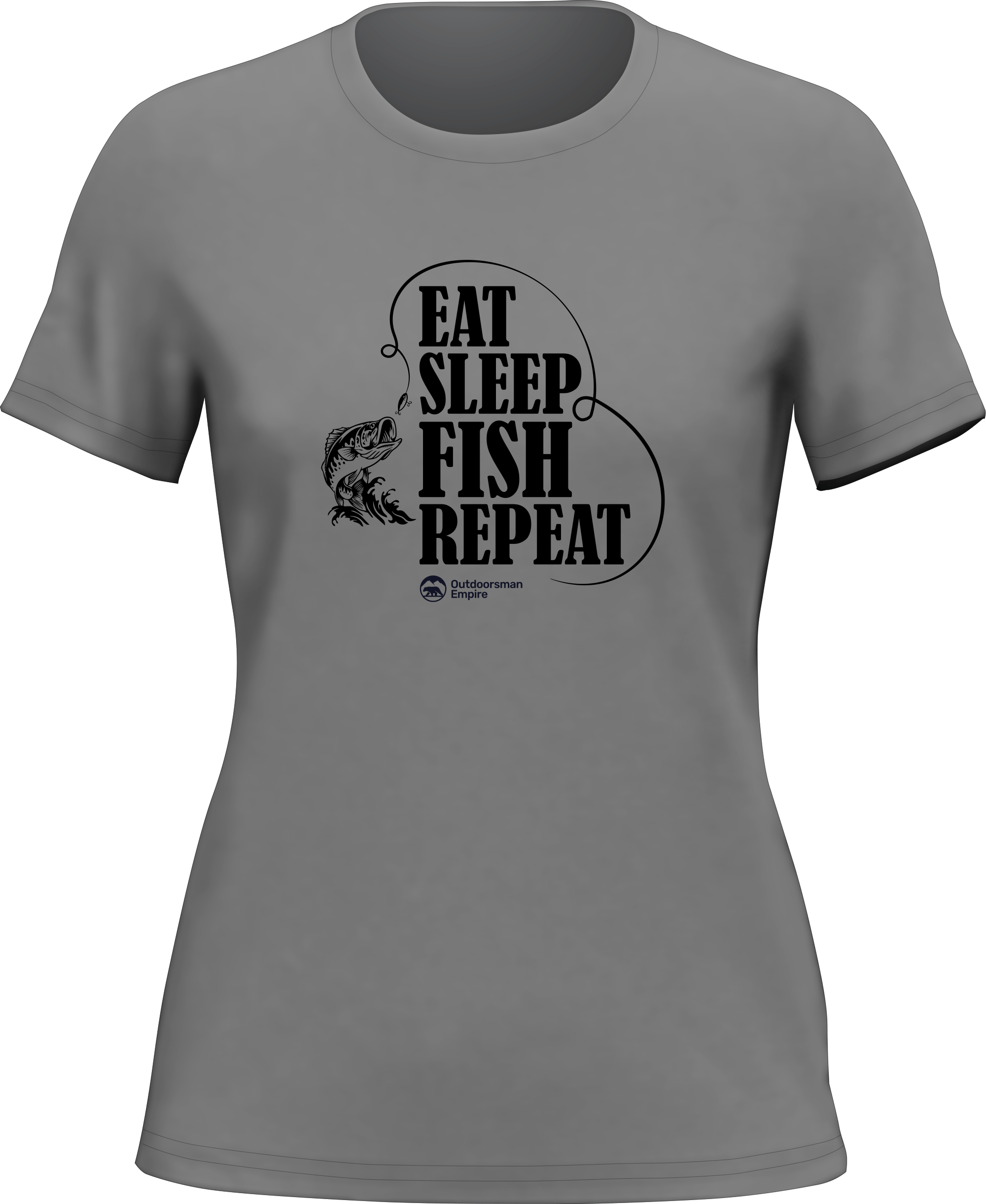 Women’s Eat Sleep Fish Repeat T-Shirt featuring a fun fishing-themed design in a comfortable fit.