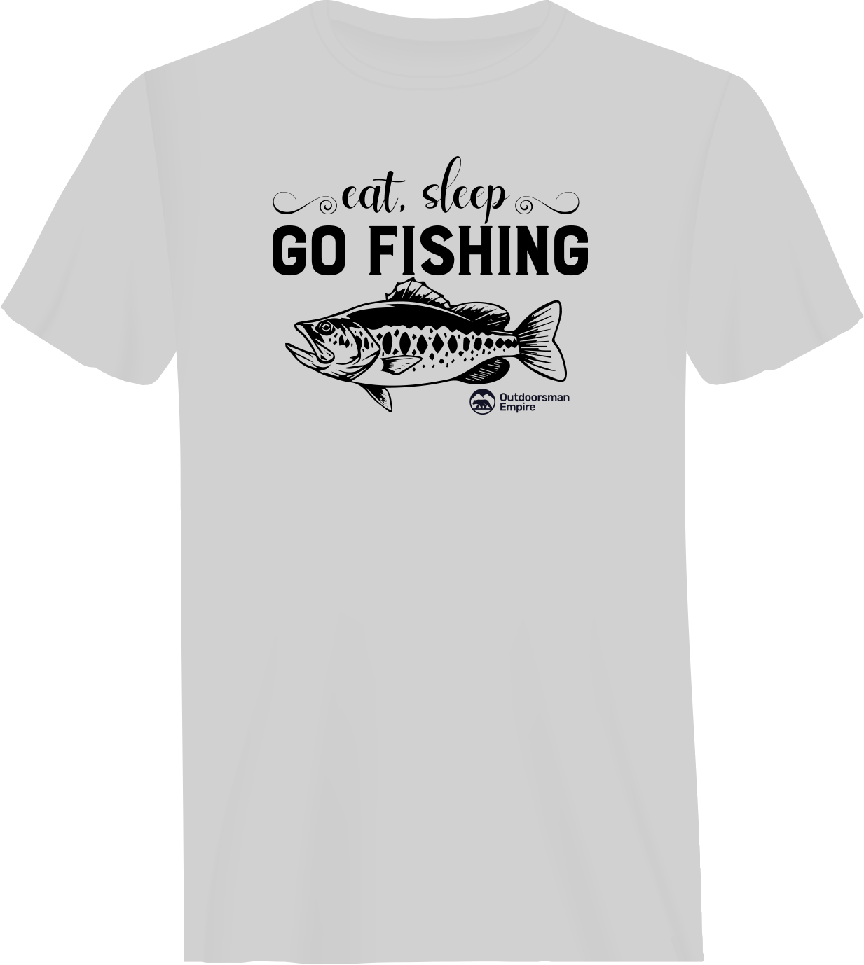 Eat Sleep Go Fishing Man T-Shirt featuring a bold fishing-themed design, made from soft ringspun cotton.