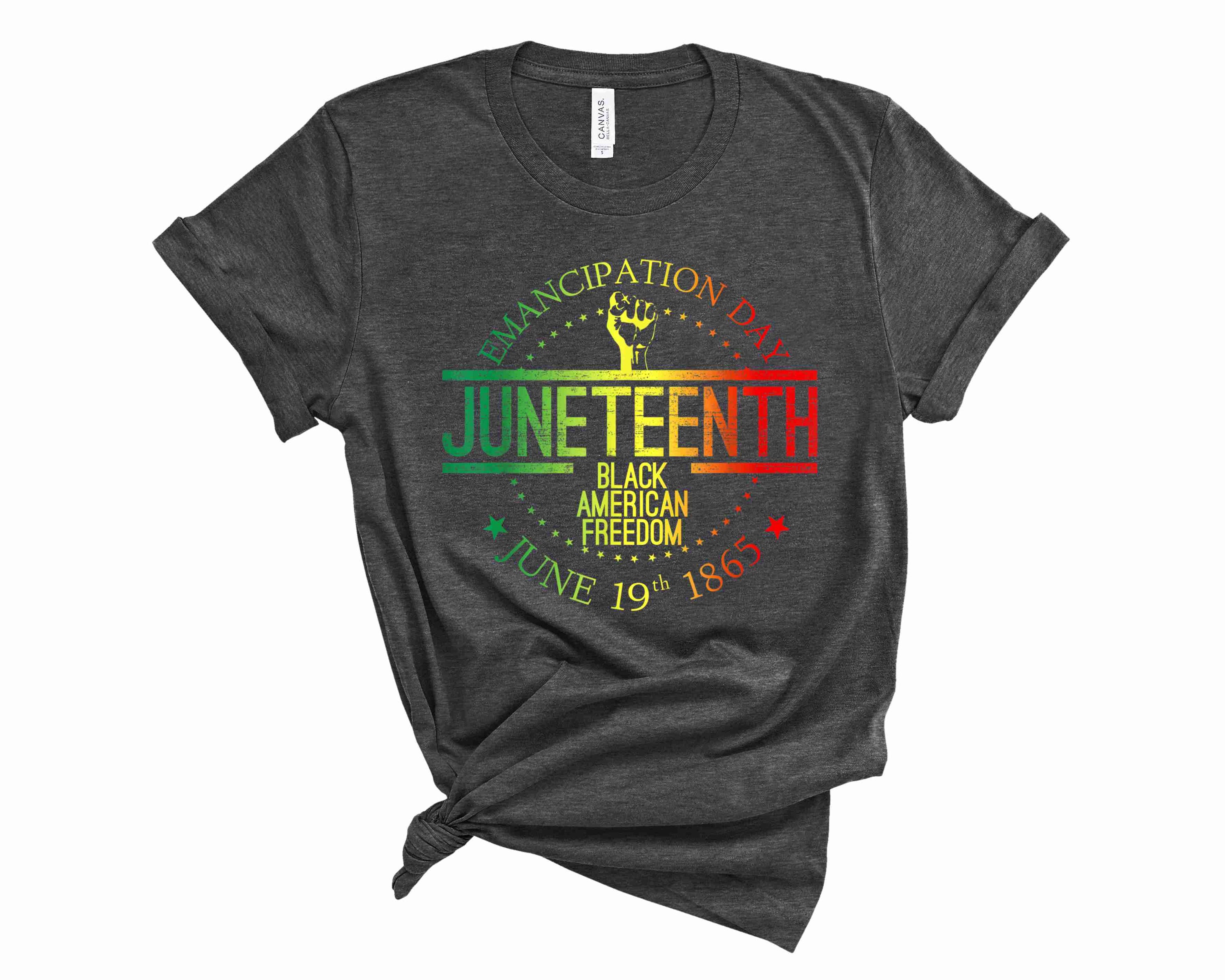 Unisex Emancipation Day graphic tee featuring vibrant design celebrating freedom.