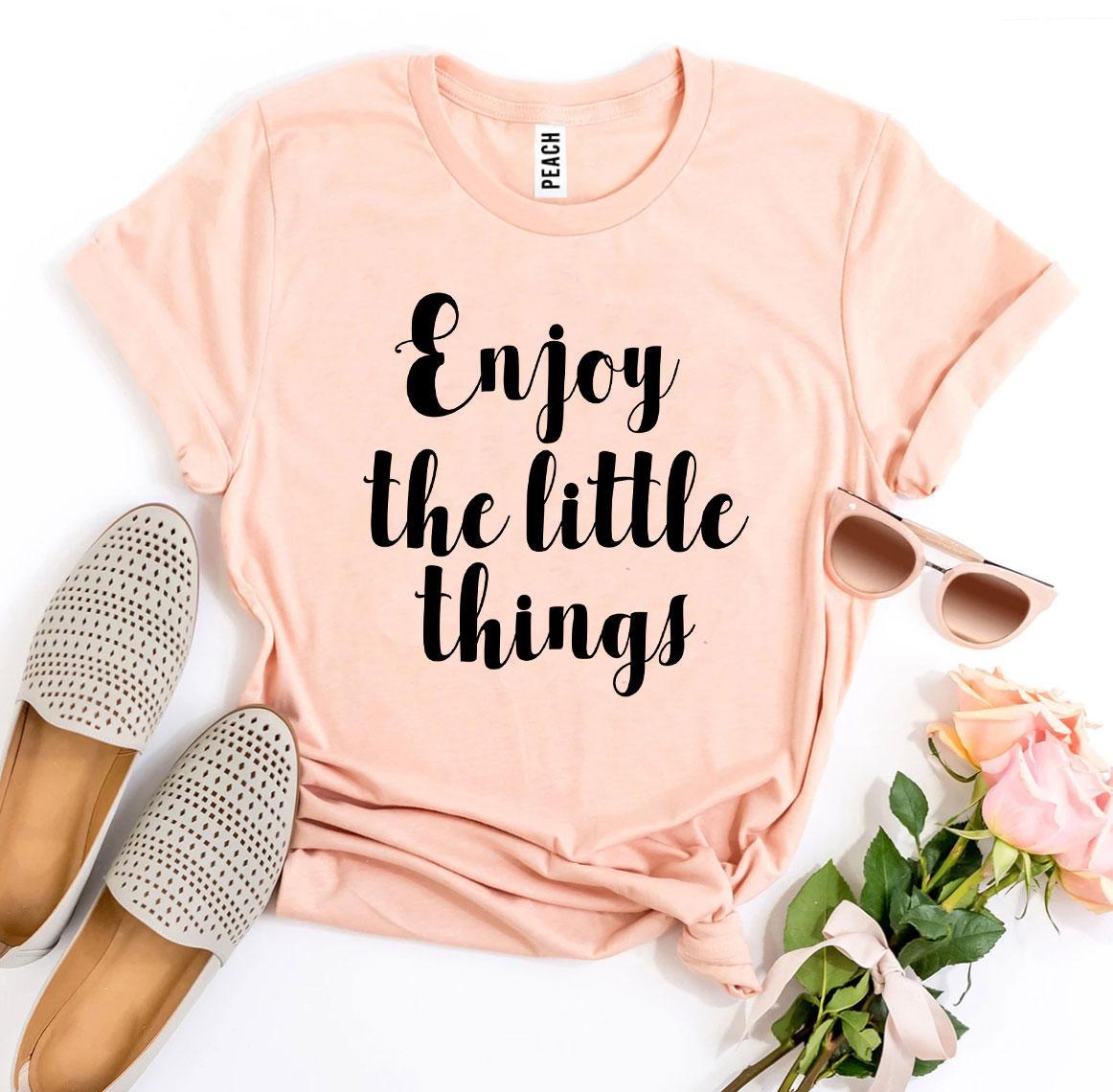 Enjoy The Little Things T-shirt made from premium ring spun cotton, featuring a soft textile flex print design.