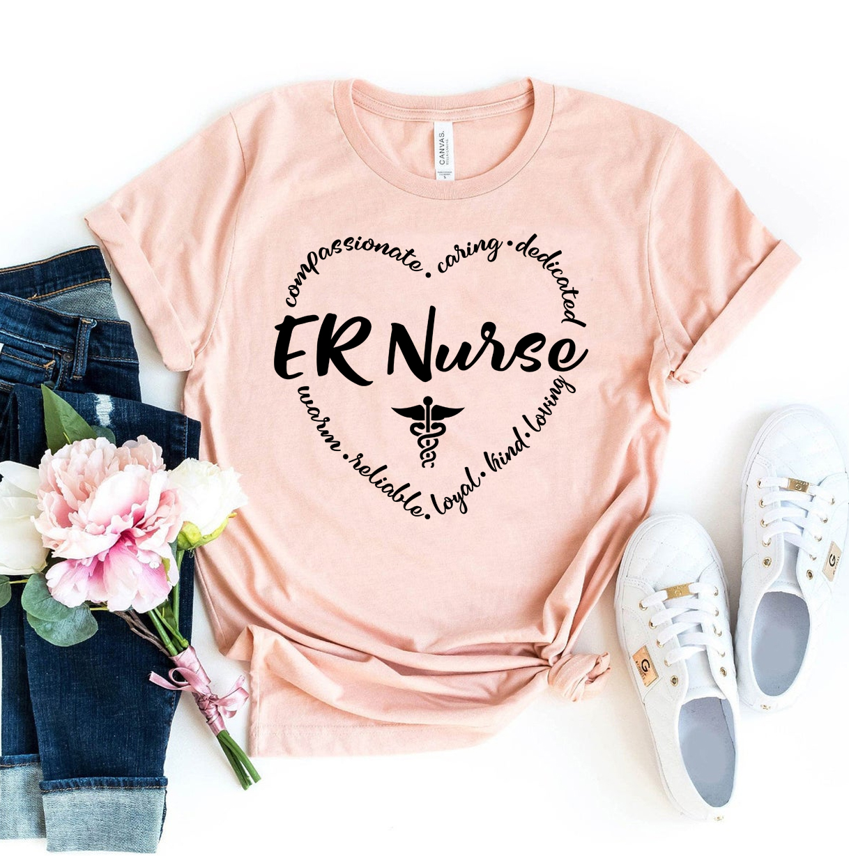 Pink "ER Nurse" t-shirt ensemble.