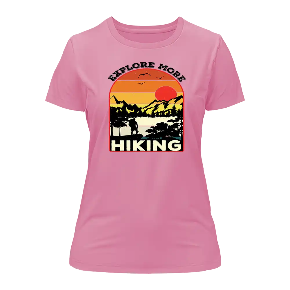 Explore More Hiking T-Shirt for Women, featuring a comfortable fit and stylish design, perfect for outdoor adventures.