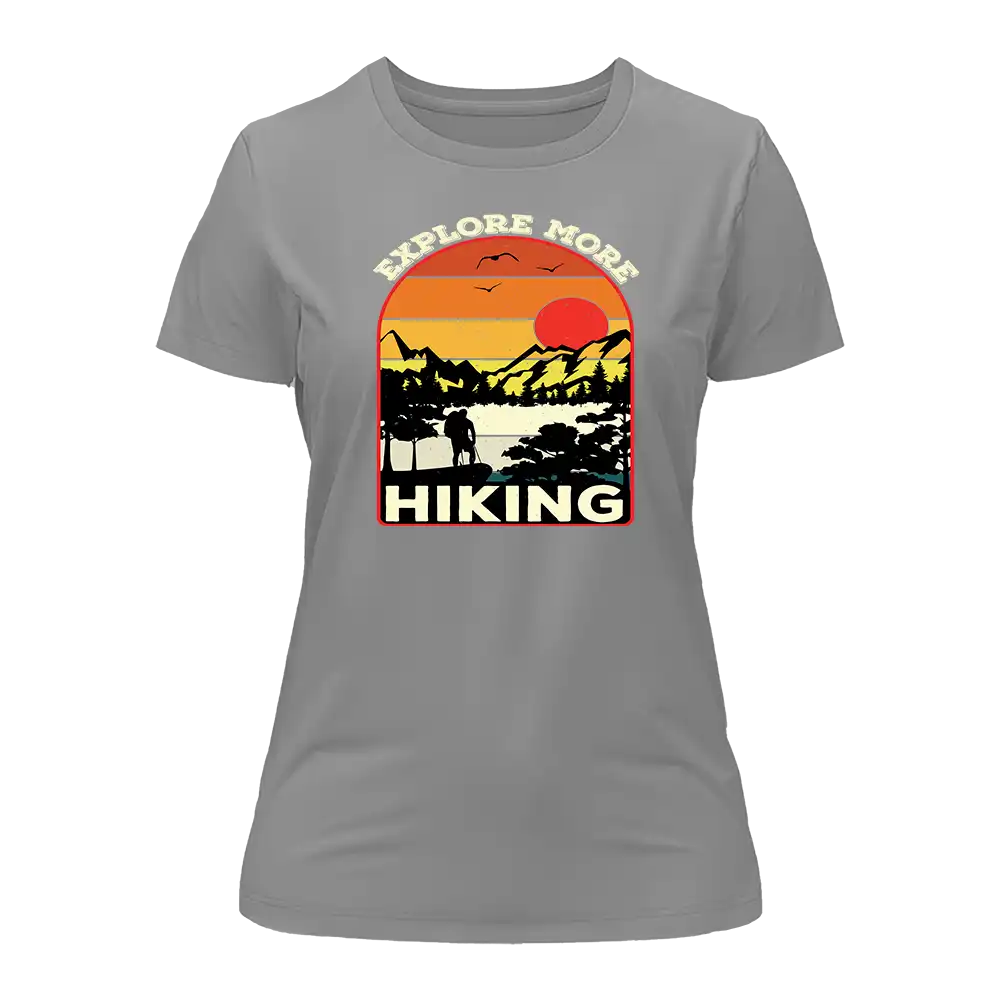 Explore More Hiking T-Shirt for Women, featuring a comfortable fit and stylish design, perfect for outdoor adventures.