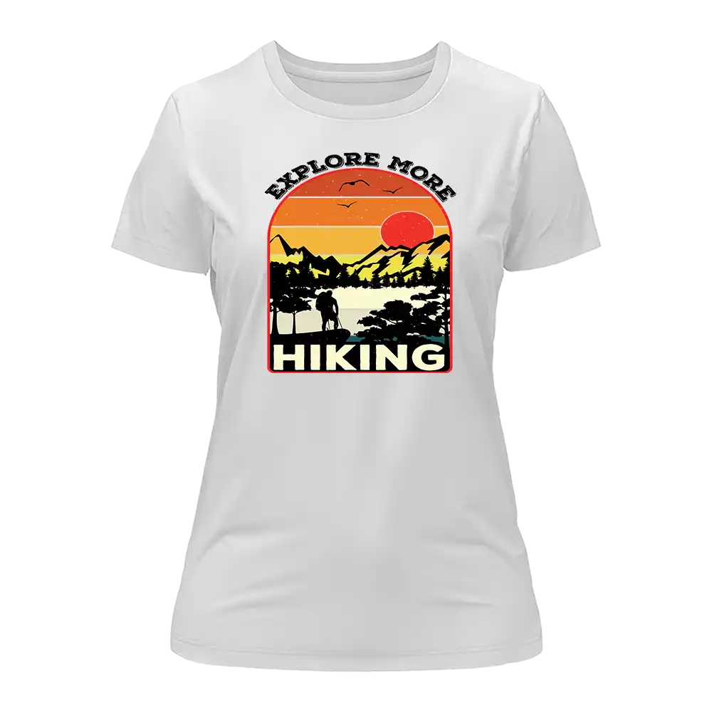 Explore More Hiking T-Shirt for Women, featuring a comfortable fit and stylish design, perfect for outdoor adventures.