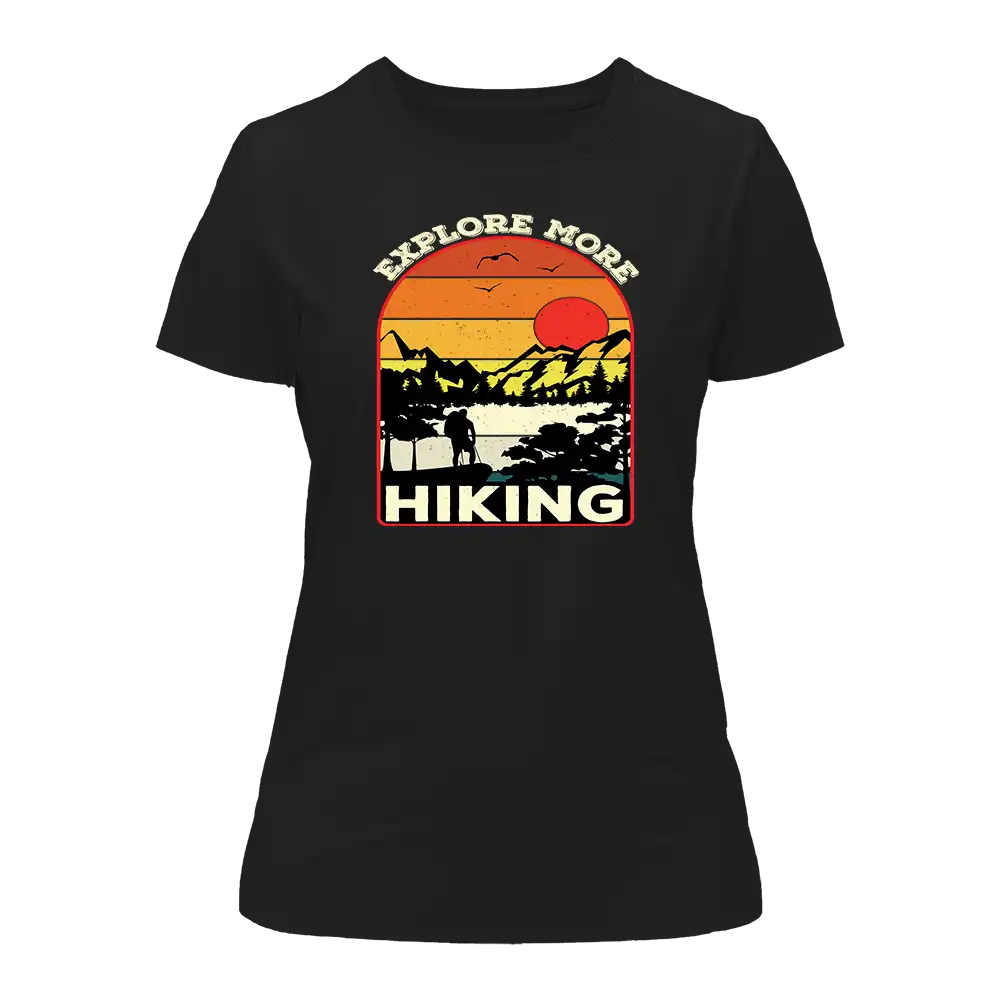 Explore More Hiking T-Shirt for Women, featuring a comfortable fit and stylish design, perfect for outdoor adventures.