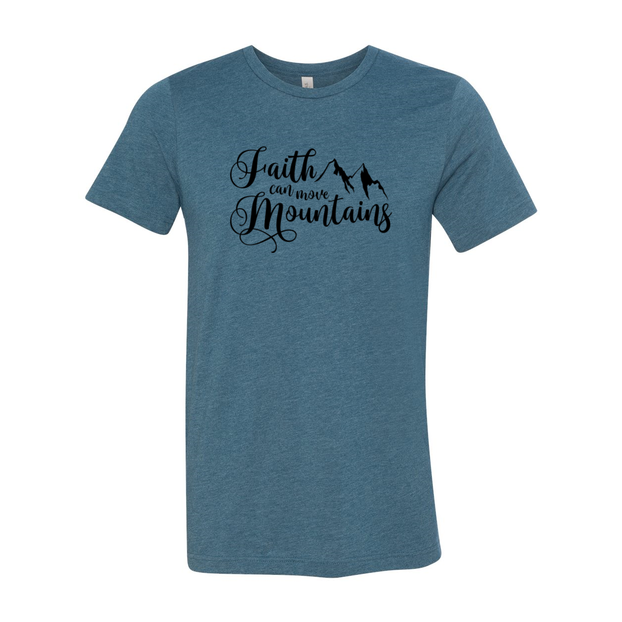 A unisex Faith Can Move Mountains Shirt in various colors, showcasing its comfortable fit and high-quality print design.