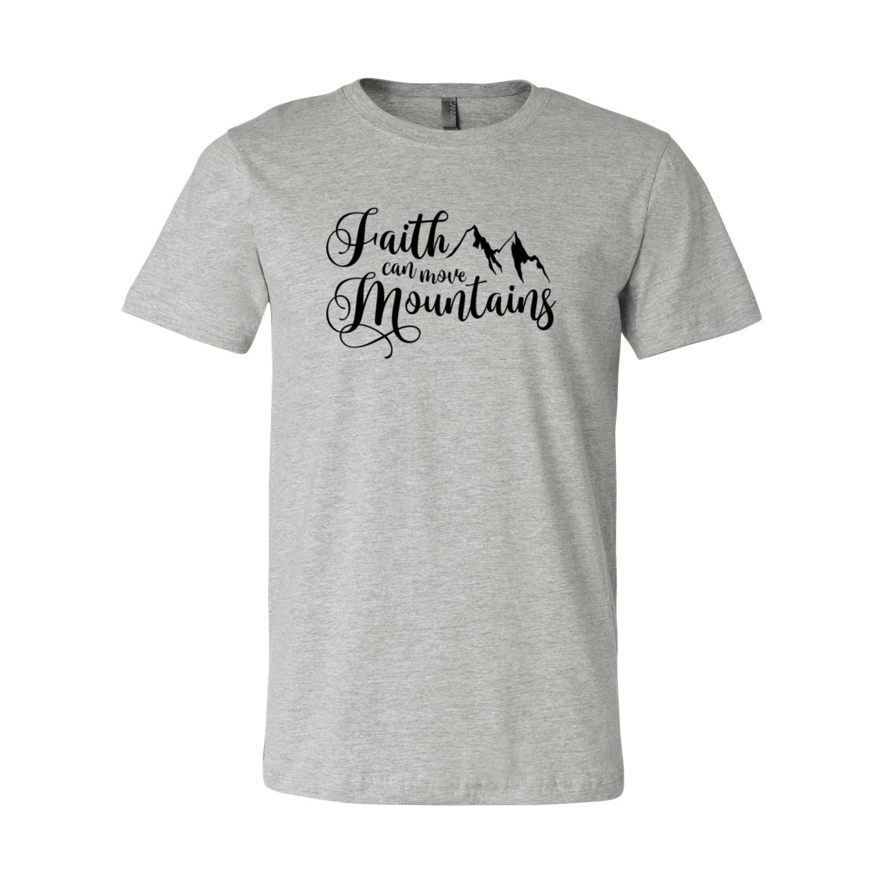 A unisex Faith Can Move Mountains Shirt in various colors, showcasing its comfortable fit and high-quality print design.