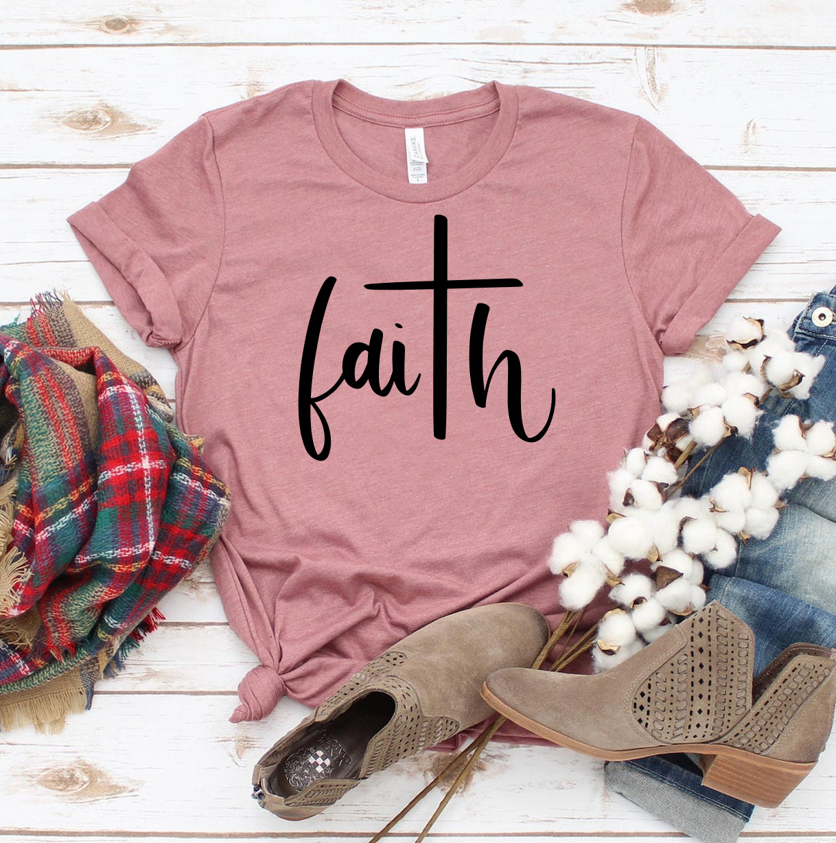 Faith Cross T-shirt made of premium ring spun cotton with a stylish design and high-quality flex print.