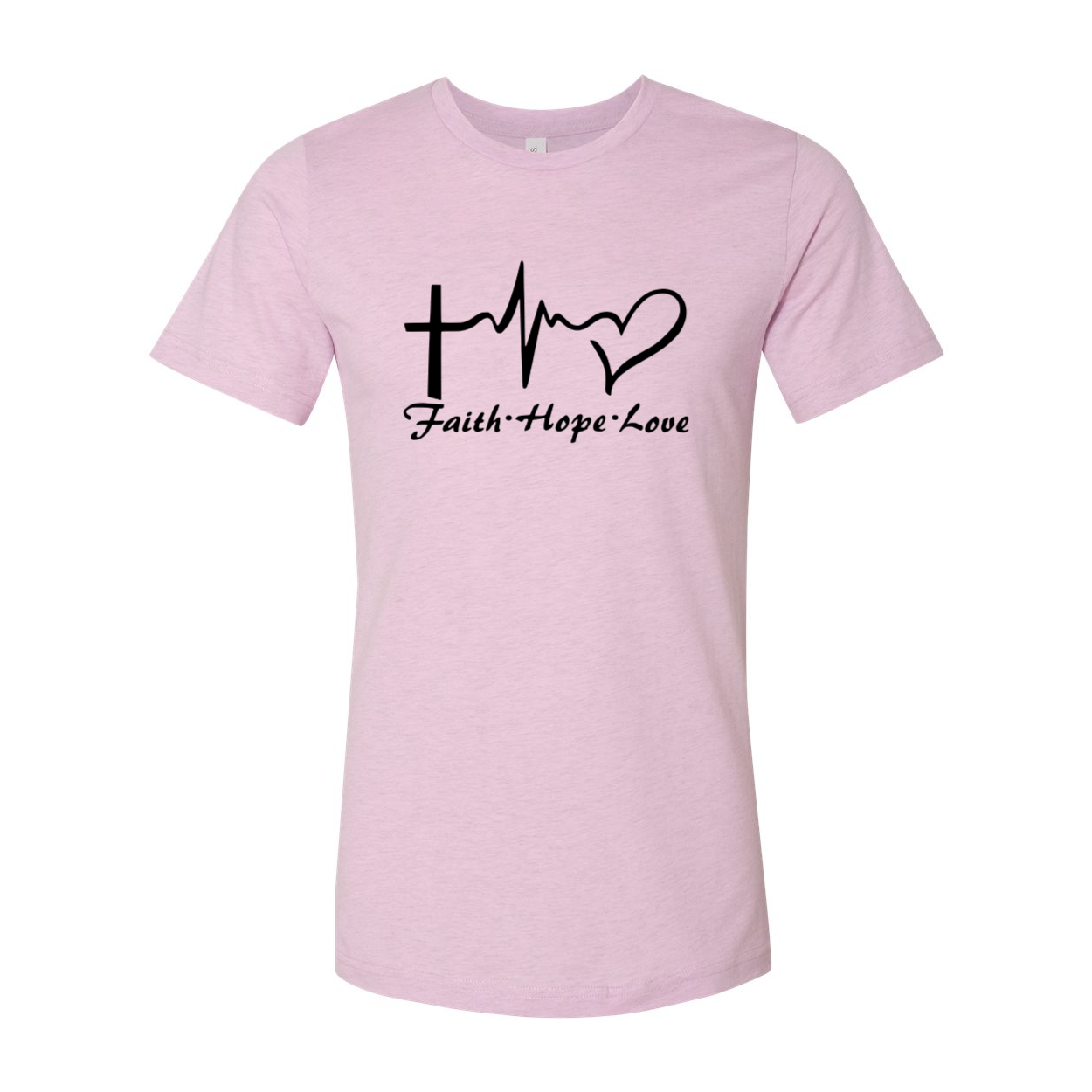 A unisex Faith Hope Love Shirt made from soft ring spun cotton, featuring a crew neck and available in multiple colors.