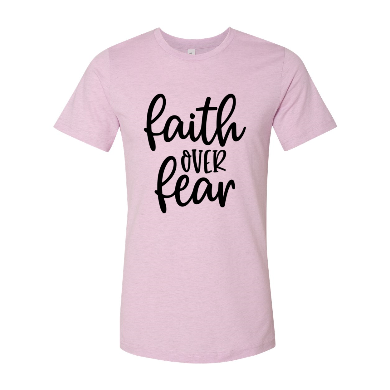 A unisex Faith Over Fear shirt made from soft ring spun cotton, featuring a bold print of the phrase 'Faith Over Fear' in vibrant colors.