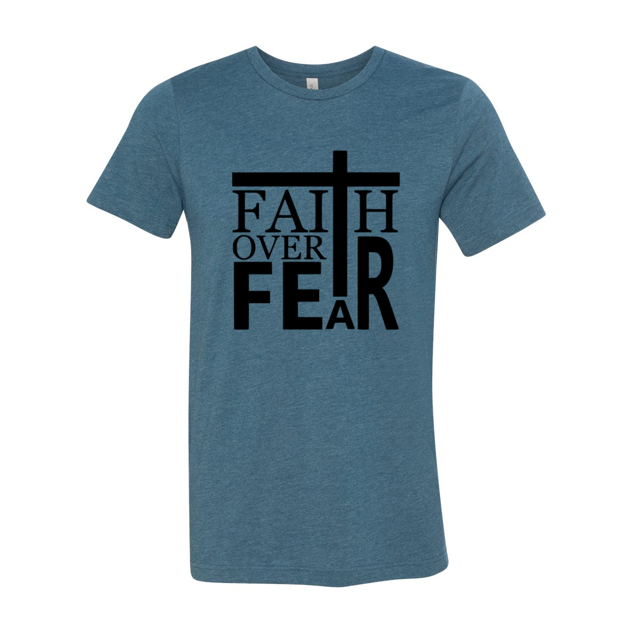 A unisex Faith Over Fear Shirt made from soft ring spun cotton, showcasing its vibrant colors and modern fit.