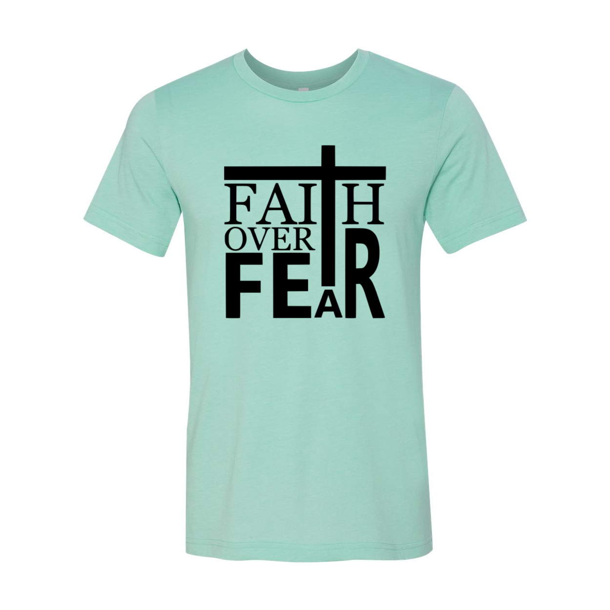 A unisex Faith Over Fear Shirt made from soft ring spun cotton, showcasing its vibrant colors and modern fit.