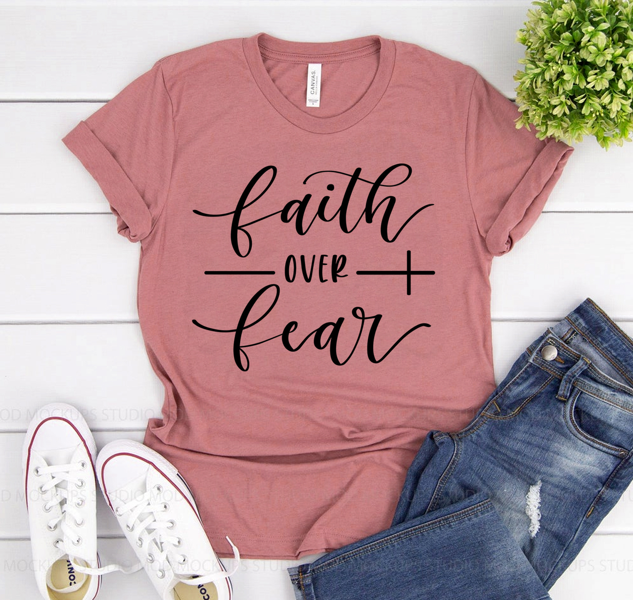 Faith Over Fear T-shirt featuring a classic unisex design in soft airlume cotton, showcasing an inspirational message.