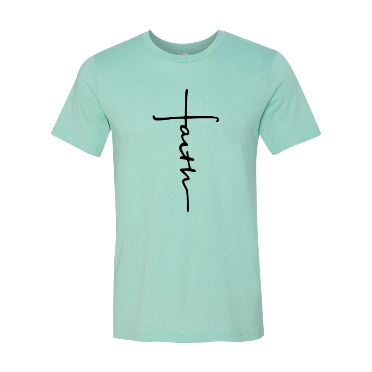 A stylish unisex Faith Shirt made from soft ring spun cotton, available in multiple colors and sizes, featuring a crew neck and short sleeves.