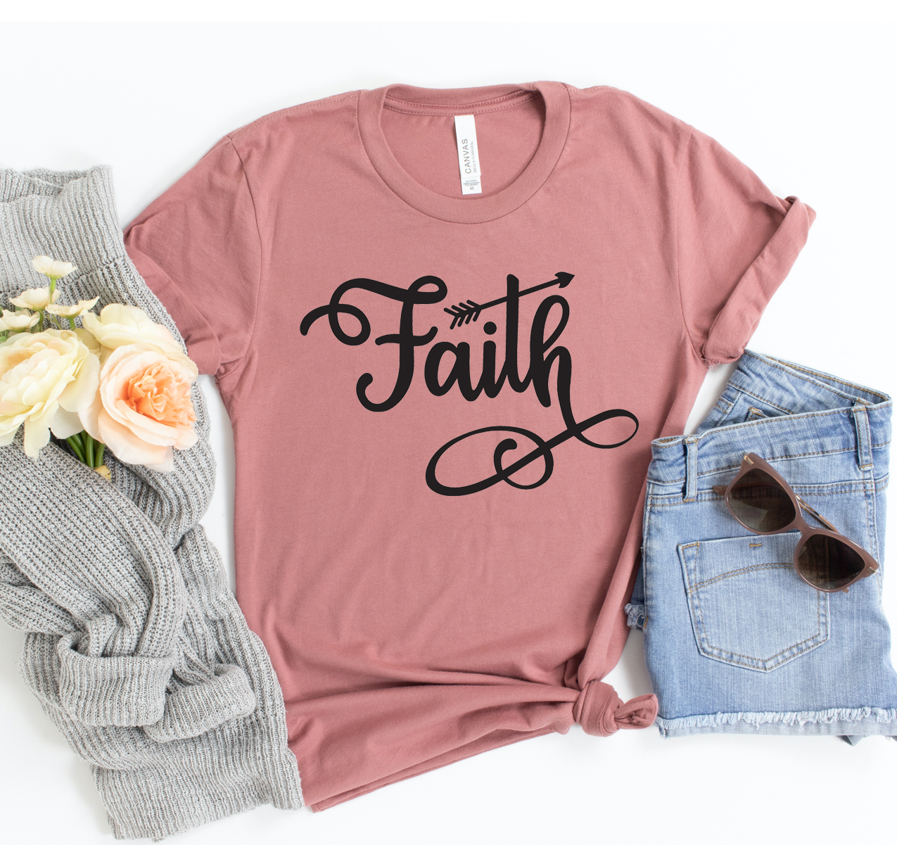 A classic unisex Faith T-shirt made from soft airlume cotton, available in various sizes.