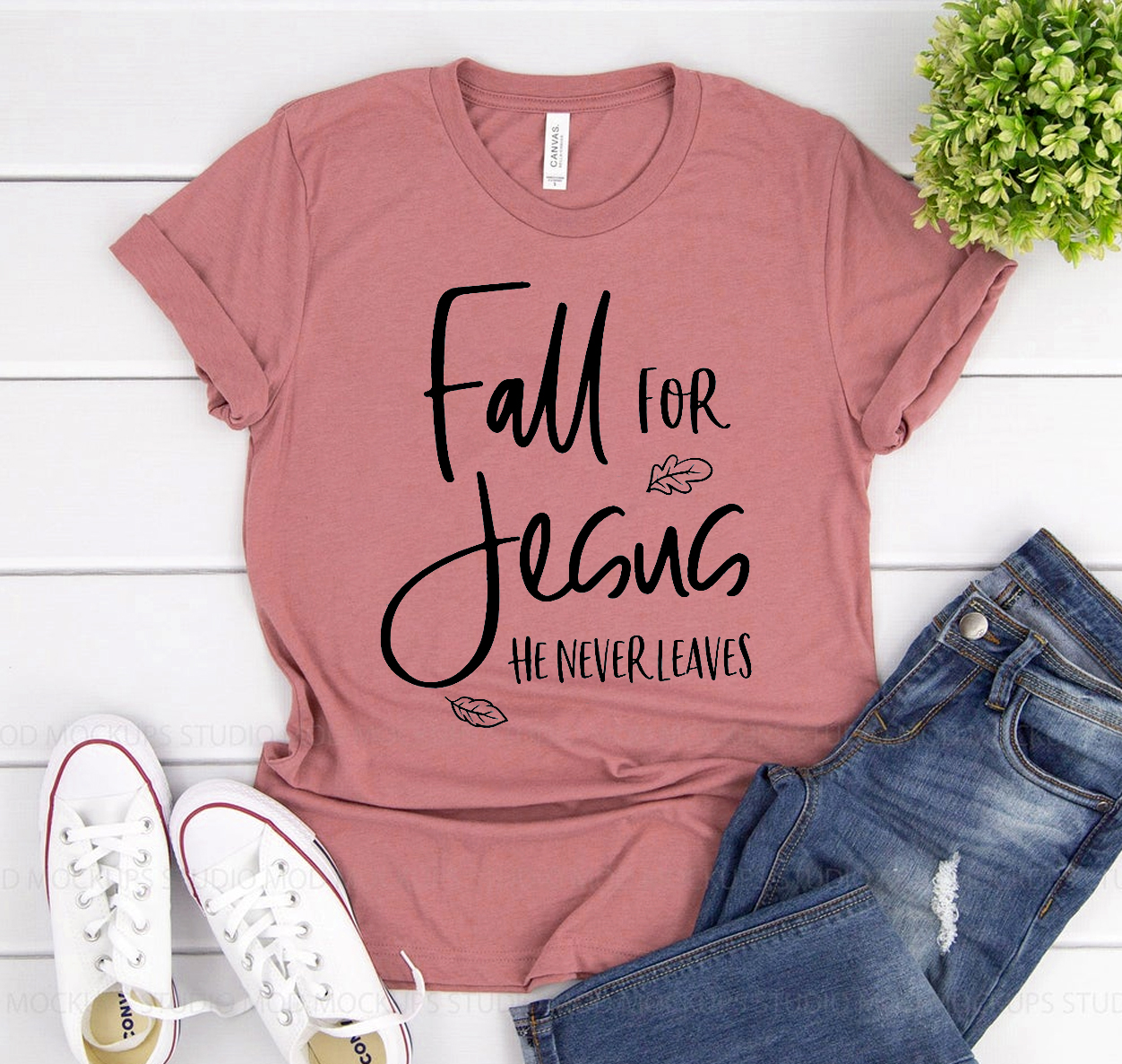 Fall For Jesus T-shirt displayed on a mannequin, showcasing its unisex design and soft fabric.