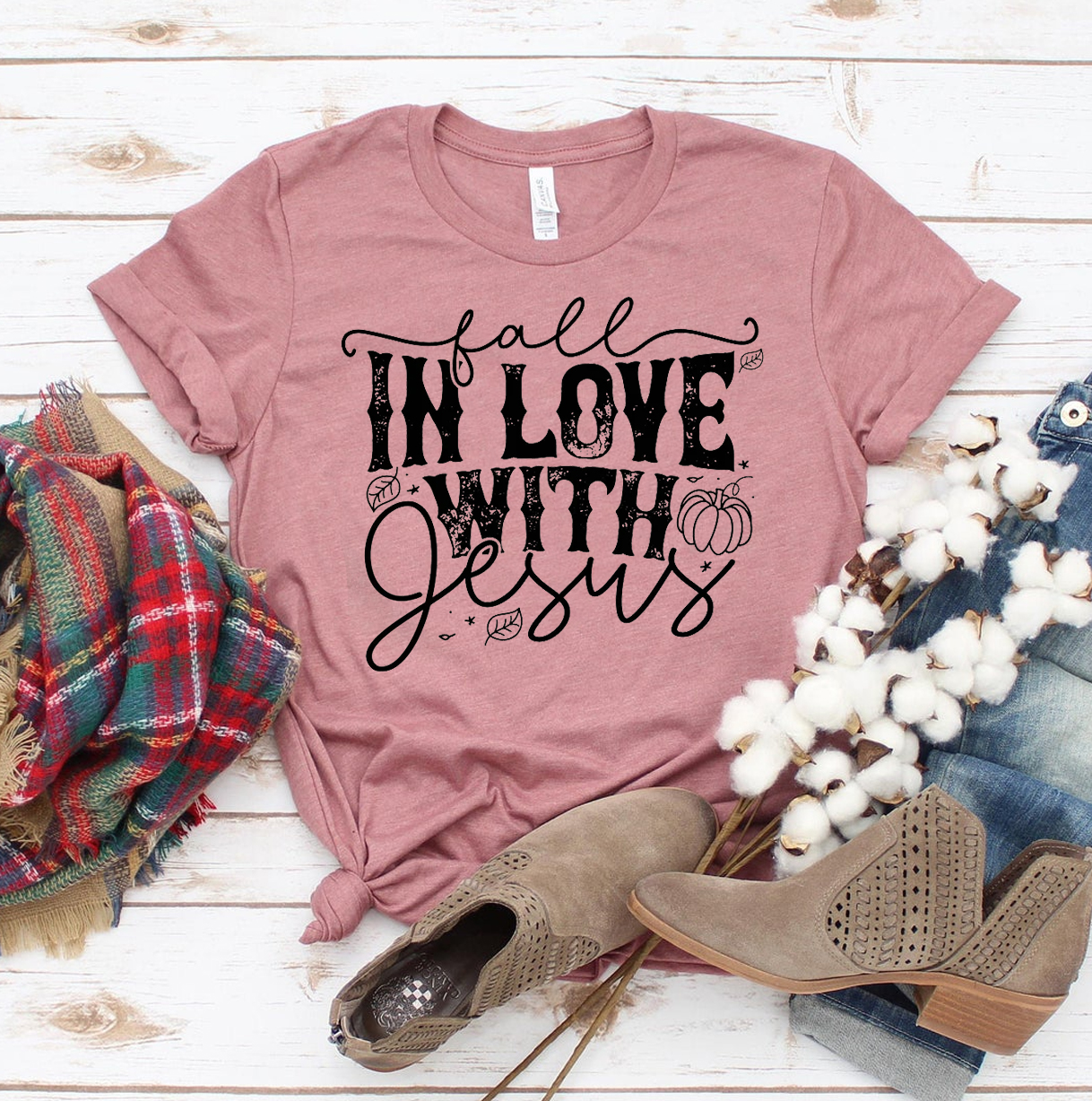 Fall In Love With Jesus T-shirt made of premium ring spun cotton, featuring a vibrant flex print design.