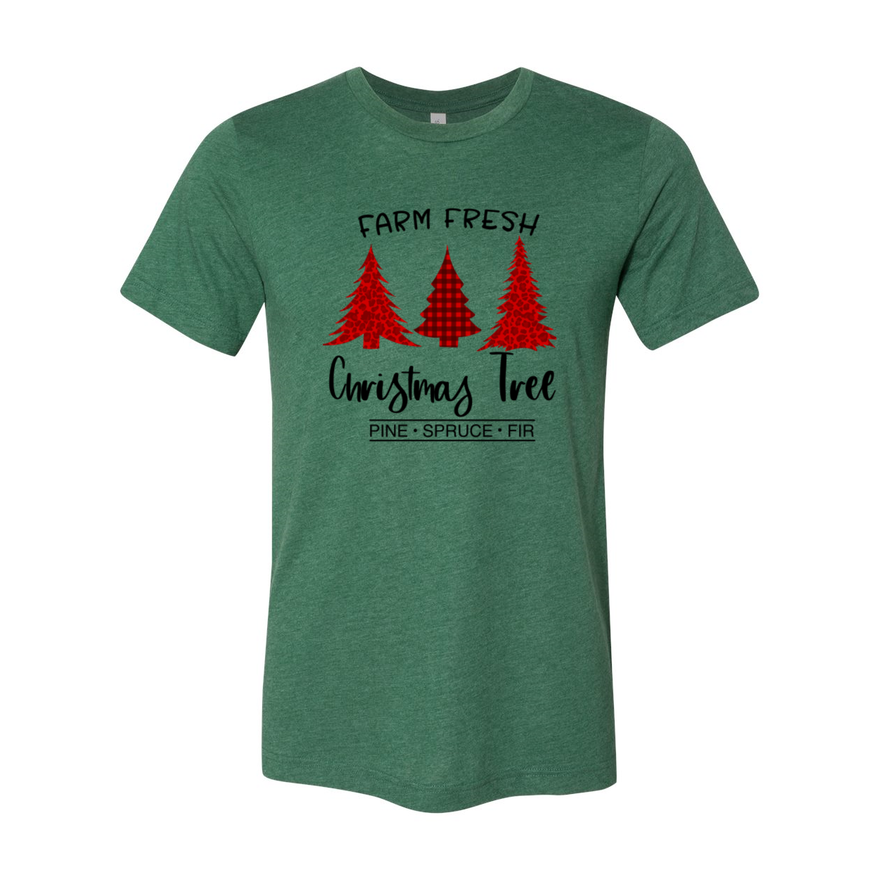 A festive unisex T-shirt featuring a Farm Fresh Christmas Tree design, made from soft ring-spun cotton, available in multiple colors.