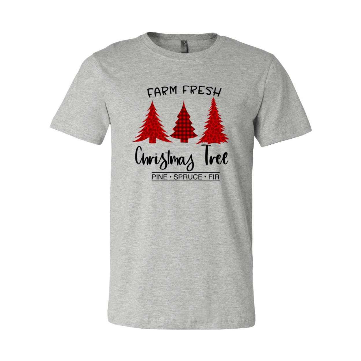 A festive unisex T-shirt featuring a Farm Fresh Christmas Tree design, made from soft ring-spun cotton, available in multiple colors.