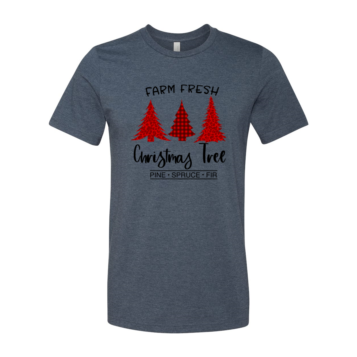 A festive unisex T-shirt featuring a Farm Fresh Christmas Tree design, made from soft ring-spun cotton, available in multiple colors.