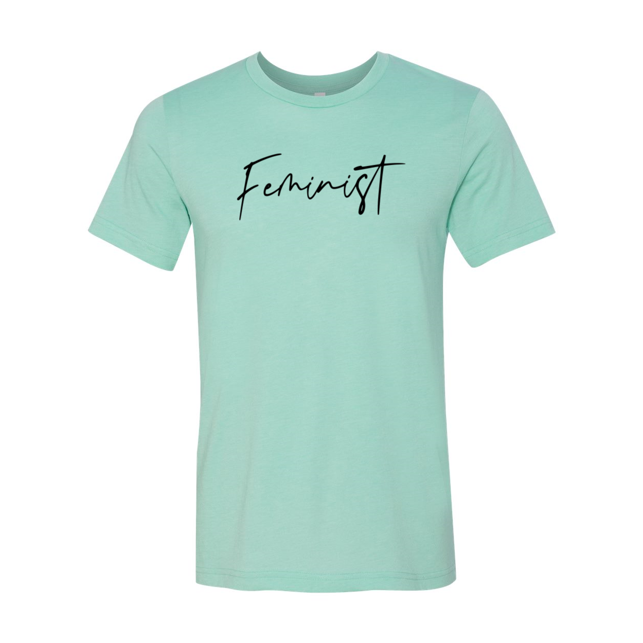 A stylish unisex Feminist Shirt made from soft ring spun cotton, available in various colors and sizes, featuring a classic crew neck design.