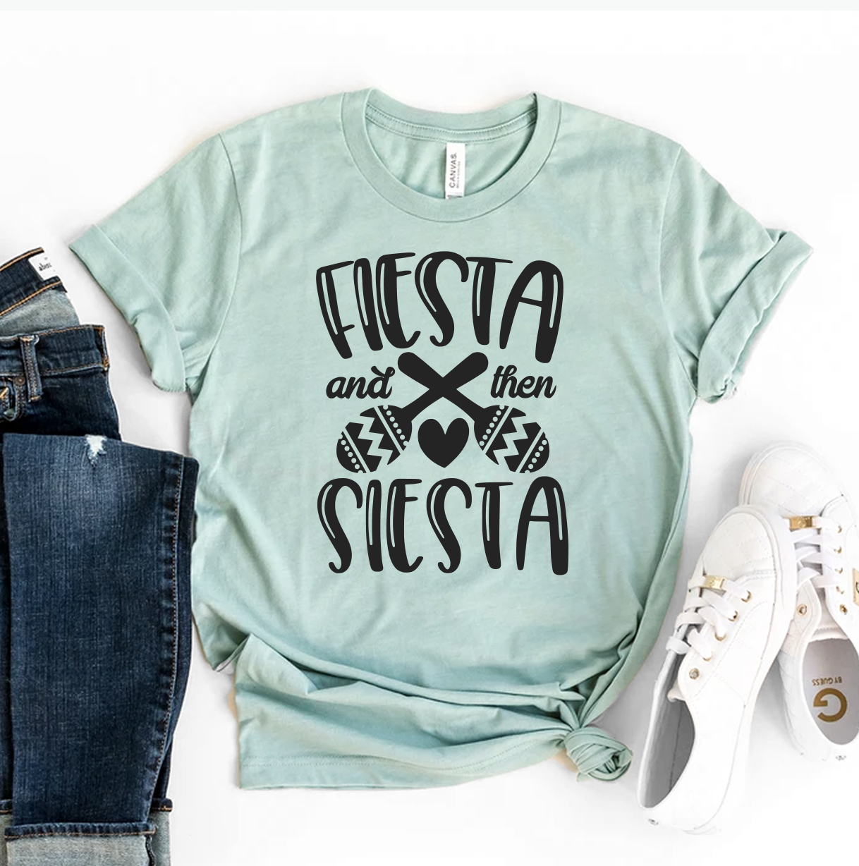 Fiesta Then Siesta T-shirt made of premium ring spun cotton with vibrant print design.