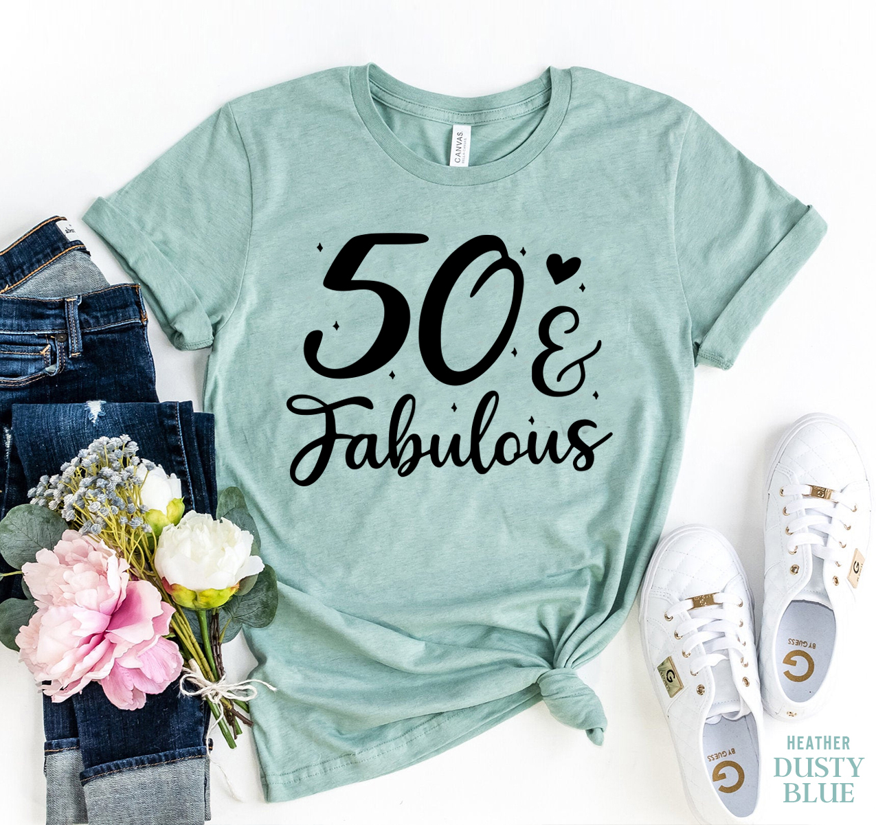 Fifty And Fabulous T-shirt made of premium ring spun cotton with a stylish design celebrating turning fifty.