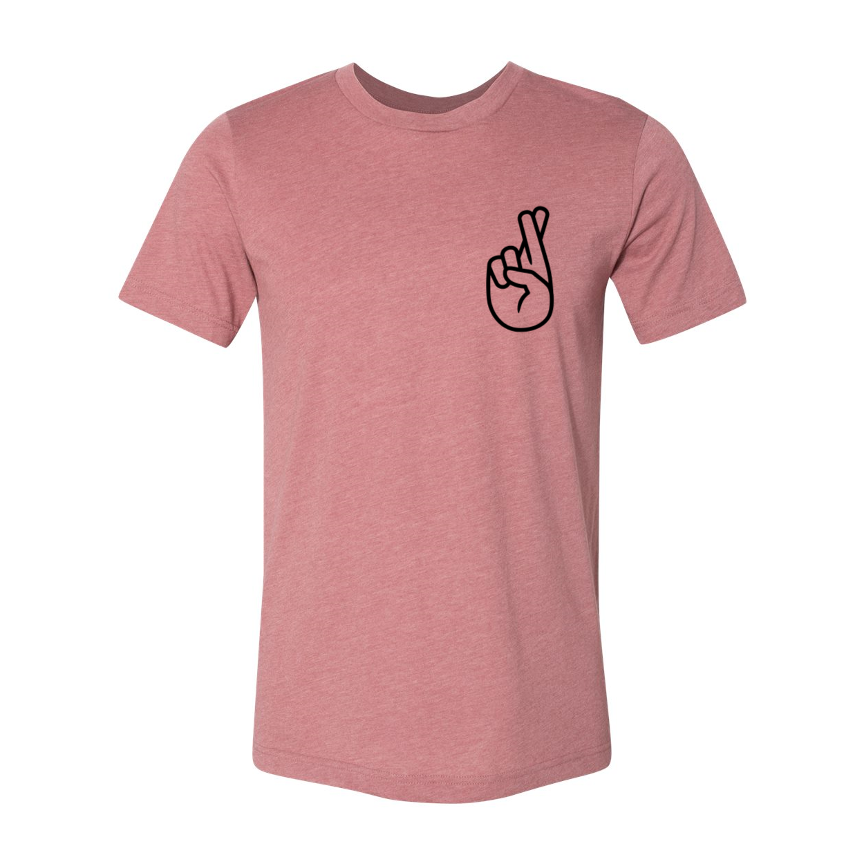 A stylish unisex Finger Crossed Shirt made from soft ring spun cotton, available in multiple colors and sizes.