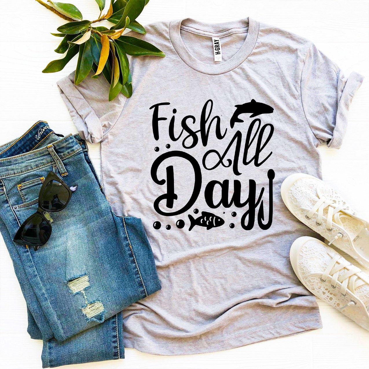 Fish All Day T-shirt made of premium ring spun cotton with a vibrant fishing design.