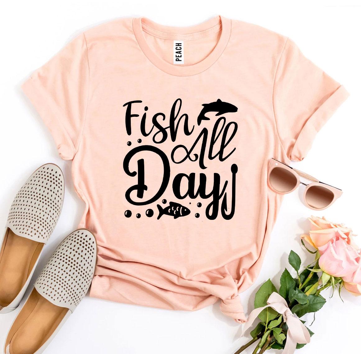 Fish All Day T-shirt made of premium ring spun cotton with a vibrant fishing design.