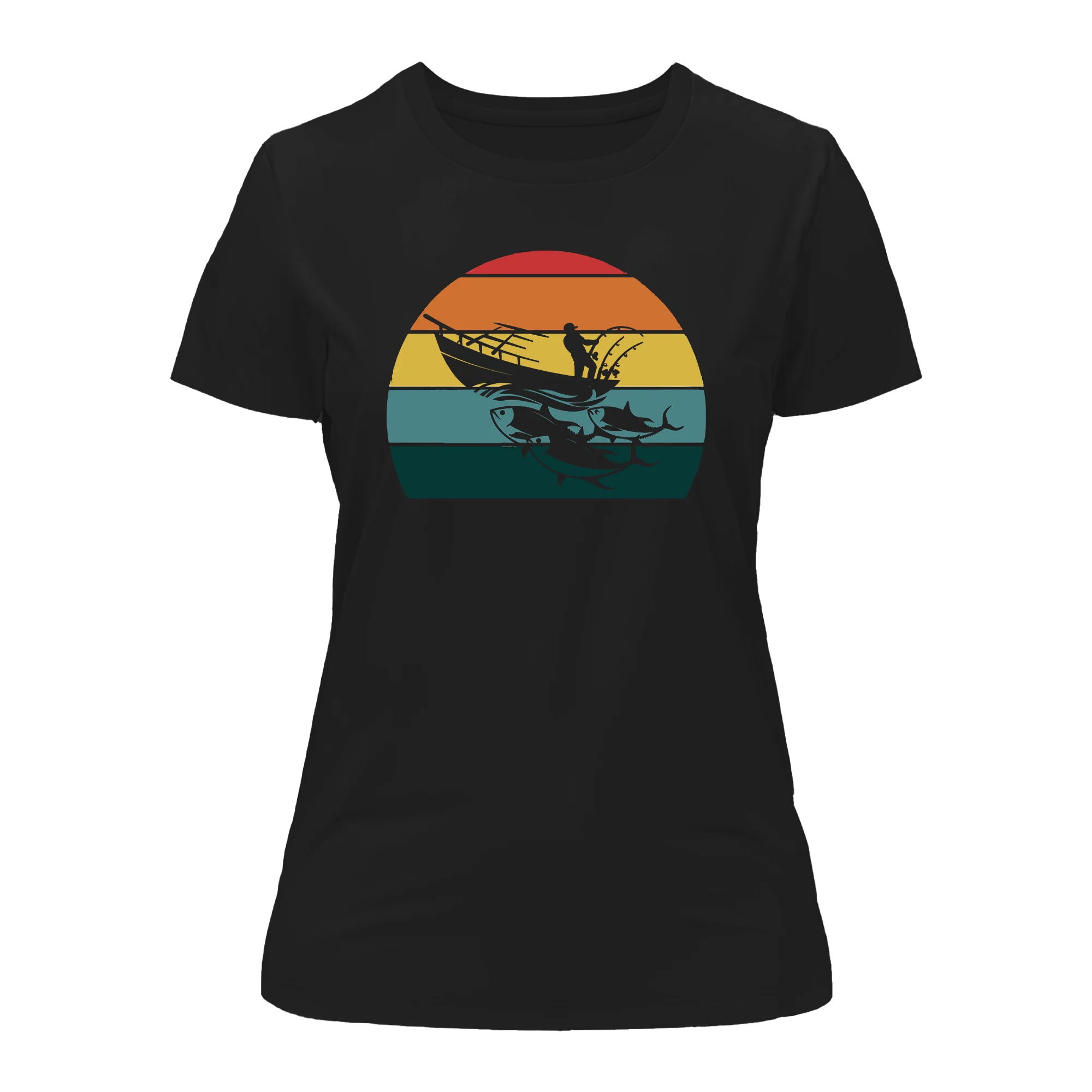 A stylish Fishing Boat T-Shirt for Women featuring a unique fishing-themed design, made from soft ringspun cotton.