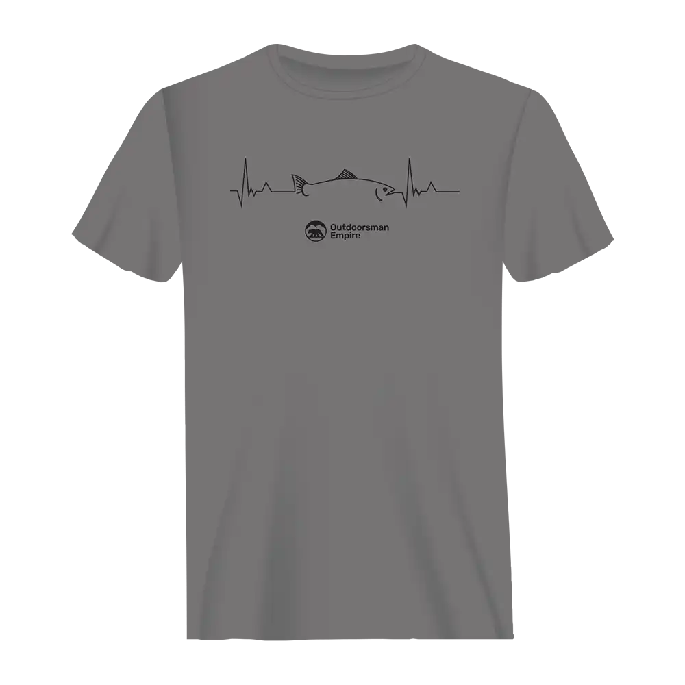 Fishing Cardiogram Man T-Shirt featuring a unique cardiogram design, made from soft Ringspun Cotton, perfect for fishing enthusiasts.