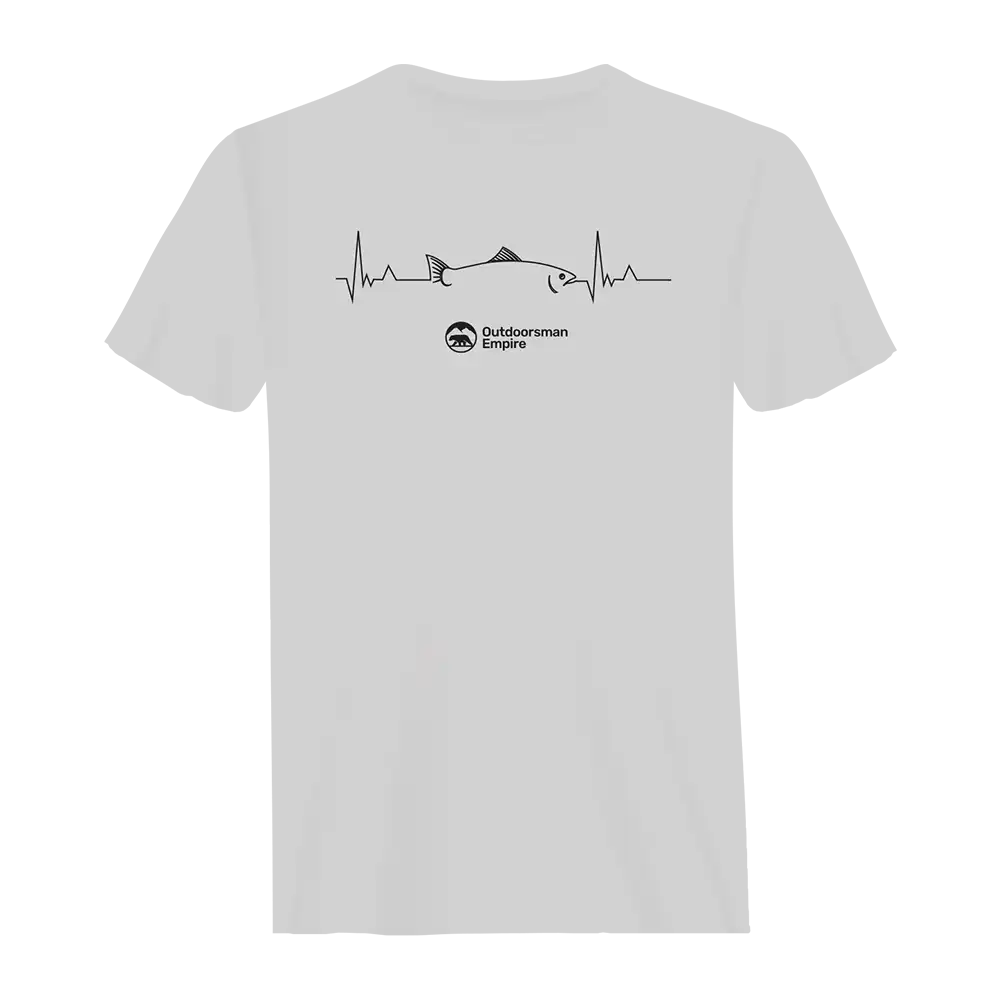 Fishing Cardiogram Man T-Shirt featuring a unique cardiogram design, made from soft Ringspun Cotton, perfect for fishing enthusiasts.