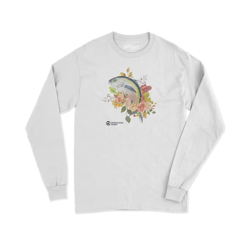 Fishing Flower Men Long Sleeve Shirt featuring a vibrant floral design, crafted from soft cotton fabric with a modern fit.