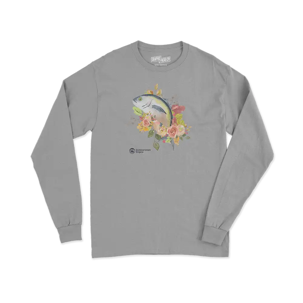 Fishing Flower Men Long Sleeve Shirt featuring a vibrant floral design, crafted from soft cotton fabric with a modern fit.