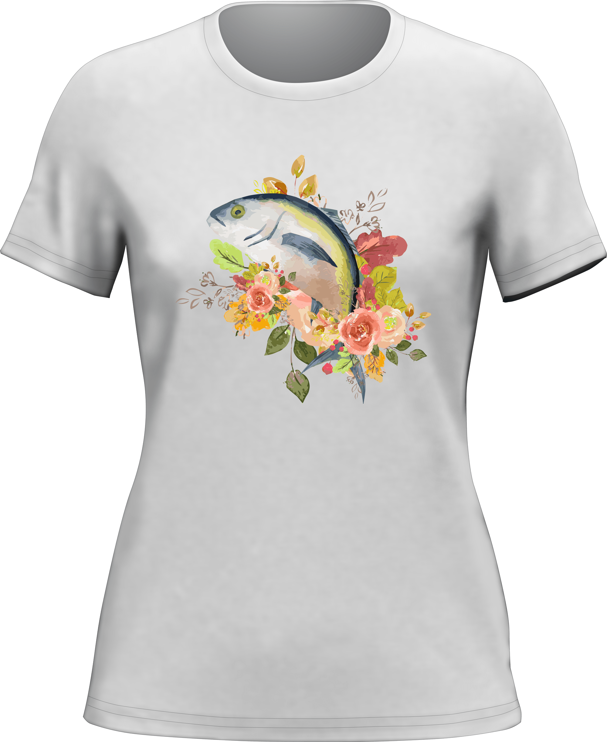 Fishing Flower T-Shirt for Women featuring a unique floral design, crafted from soft ringspun cotton for comfort and style.